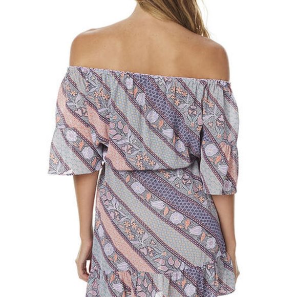 TIGERLILY Lagunas Lilac Mauve Print Off The Shoulder Mini Dress - Picture 7 of 16